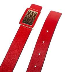 Pre Owned Carolina Herrera Red Leather Logo Belt 80CM