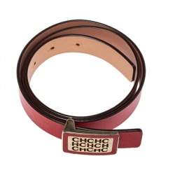 Pre Owned Carolina Herrera Red Leather Logo Belt 80CM