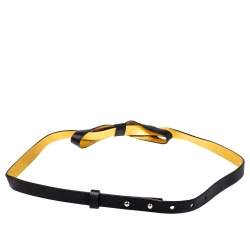 Pre Owned Carolina Herrera Black Leather Bow Slim Belt 80 CM
