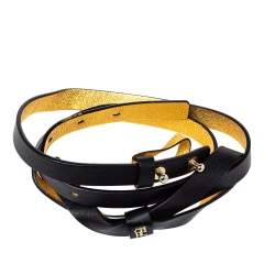 Pre Owned Carolina Herrera Black Leather Bow Slim Belt 80 CM