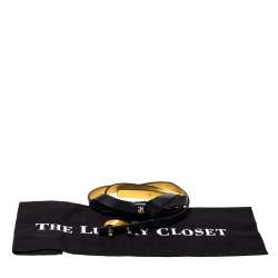 Pre Owned Carolina Herrera Black Leather Bow Slim Belt 80 CM