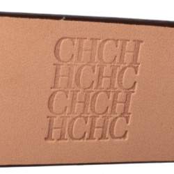 Pre Owned Carolina Herrera Dark Brown Leather Round Logo Buckle Belt 80CM