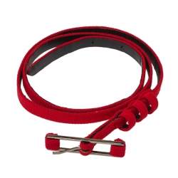 Pre Owned Carolina Herrera Red Fabric Slim Buckle Belt