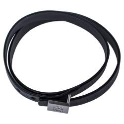 Pre Owned Carolina Herrera Black Leather Brushed Silver Tone Double Wrap Bracelet