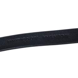 Pre Owned Carolina Herrera Black Leather Brushed Silver Tone Double Wrap Bracelet