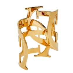 Pre Owned Carolina Herrera Gold Tone Logo Cuff Bracelet