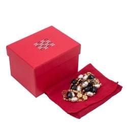 Pre Owned Carolina Herrera Crystal Bead Gold Tone Long Station Necklace