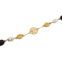 Pre Owned Carolina Herrera Crystal Bead Gold Tone Long Station Necklace