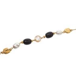 Pre Owned Carolina Herrera Crystal Bead Gold Tone Long Station Necklace