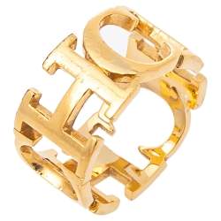 Pre Owned Carolina Herrera Between The Line Gold Tone Band Ring Size 58