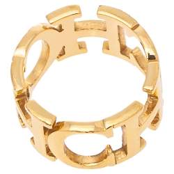 Pre Owned Carolina Herrera Between The Line Gold Tone Band Ring Size 58