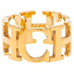 Pre Owned Carolina Herrera Between The Line Gold Tone Band Ring Size 58