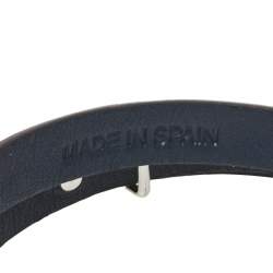 Pre Owned Carolina Herrera Navy Blue Leather Let it Glow Double Wrap Bracelet