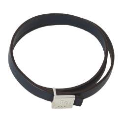 Pre Owned Carolina Herrera Navy Blue Leather Let it Glow Double Wrap Bracelet