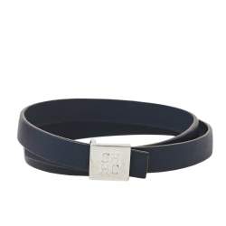 Pre Owned Carolina Herrera Navy Blue Leather Let it Glow Double Wrap Bracelet