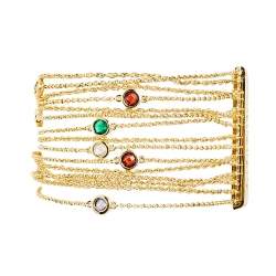 Pre Owned Carolina Herrera Gold Tone Crystal Embedded Multi Strand Chain Bracelet