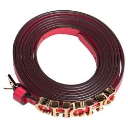 Pre Owned Carolina Herrera Red Leather CH Logo Slim Belt 175 CM