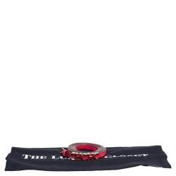 Pre Owned Carolina Herrera Red Leather CH Logo Slim Belt 175 CM