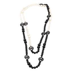 Pre Owned Carolina Herrera Black Resin Faux Pearl Long Station Necklace