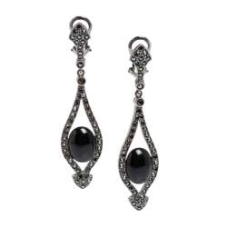 Pre Owned Carolina Herrera Black Crystal Resin Gunmetal Tone Drop Earrings