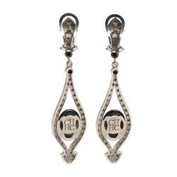 Pre Owned Carolina Herrera Black Crystal Resin Gunmetal Tone Drop Earrings
