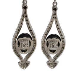 Pre Owned Carolina Herrera Black Crystal Resin Gunmetal Tone Drop Earrings