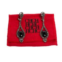 Pre Owned Carolina Herrera Black Crystal Resin Gunmetal Tone Drop Earrings