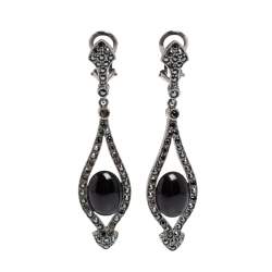 Pre Owned Carolina Herrera Black Crystal Resin Gunmetal Tone Drop Earrings