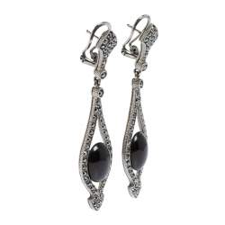 Pre Owned Carolina Herrera Black Crystal Resin Gunmetal Tone Drop Earrings