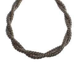 Pre Owned Carolina Herrera Double Strand Twisted Gunmetal Tone Rope Necklace