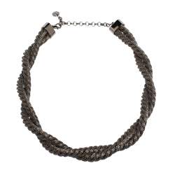 Pre Owned Carolina Herrera Double Strand Twisted Gunmetal Tone Rope Necklace