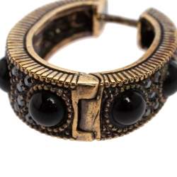 Pre Owned Carolina Herrera Black Crystal Resin Gold Tone Hoop Earrings