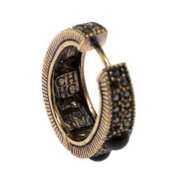 Pre Owned Carolina Herrera Black Crystal Resin Gold Tone Hoop Earrings
