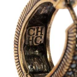 Pre Owned Carolina Herrera Black Crystal Resin Gold Tone Hoop Earrings