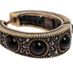 Pre Owned Carolina Herrera Black Crystal Resin Gold Tone Hoop Earrings