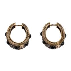 Pre Owned Carolina Herrera Black Crystal Resin Gold Tone Hoop Earrings