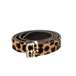 Pre Owned Carolina Herrera Brown Animal Print Calf Hair Narrow Waist Belt 75CM