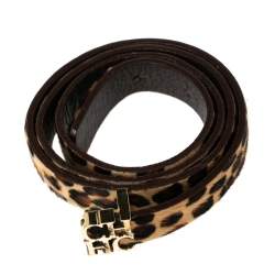 Pre Owned Carolina Herrera Brown Animal Print Calf Hair Narrow Waist Belt 75CM