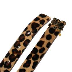 Pre Owned Carolina Herrera Brown Animal Print Calf Hair Narrow Waist Belt 75CM