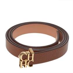 Pre Owned Carolina Herrera Brown Leather CHHC Buckle Belt 85CM