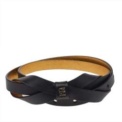 Pre Owned Carolina Herrera Black Leather Bow Slim Belt 75CM
