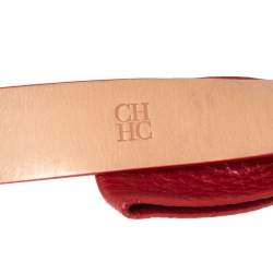 Carolina Herrera Red Signature Embossed Leather Bow Waist Belt 90CM