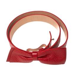 Carolina Herrera Red Signature Embossed Leather Bow Waist Belt 90CM