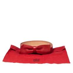 Carolina Herrera Red Signature Embossed Leather Bow Waist Belt 90CM
