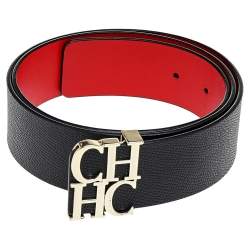 Pre Owned Carolina Herrera Black Leather CH Belt 90cm