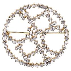Pre Owned Carolina Herrera Gold Plated Crystal Icons Pin Brooch