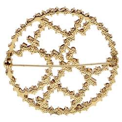 Pre Owned Carolina Herrera Gold Plated Crystal Icons Pin Brooch