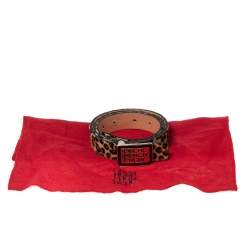 Pre Owned Carolina Herrera Brown/Beige Leopard Print Calf Hair Logo Belt 85CM