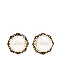 Pre Owned Carolina Herrera White Faux Pearl Clip-on Stud Earrings