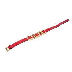 Pre Owned CH Carolina Herrera Red Leather Logo Wrap Bracelet
